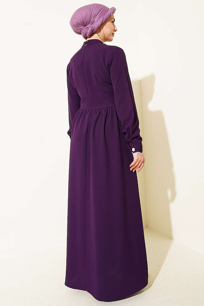 Floral Embroidered Cape Dress - Purple