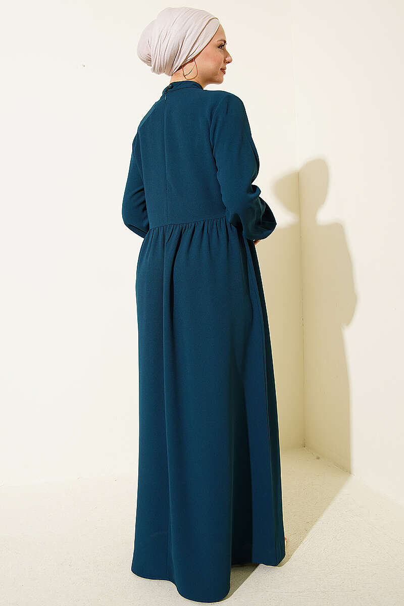 Floral Embroidered Cape Dress - Emerald