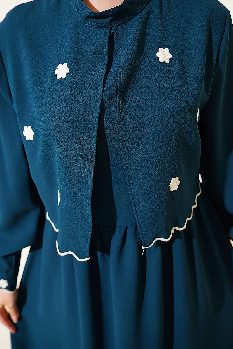 Floral Embroidered Cape Dress - Emerald