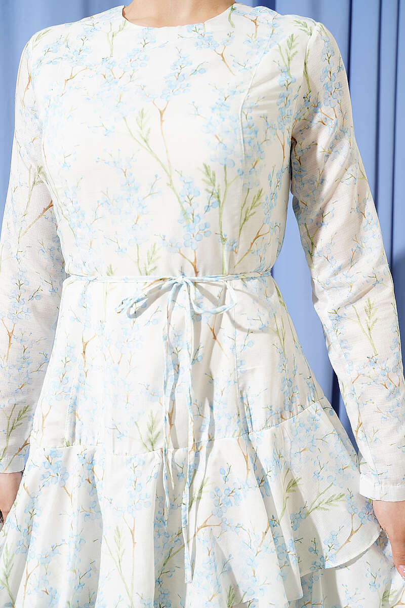 Asymmetric Tiered Floral Dress - Blue