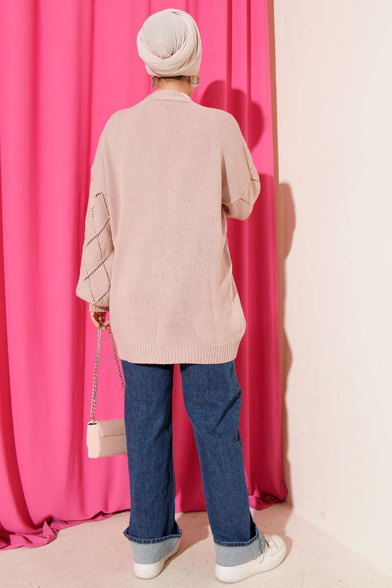 Floral Diamond-Pattern Knit Cardigan - Powder