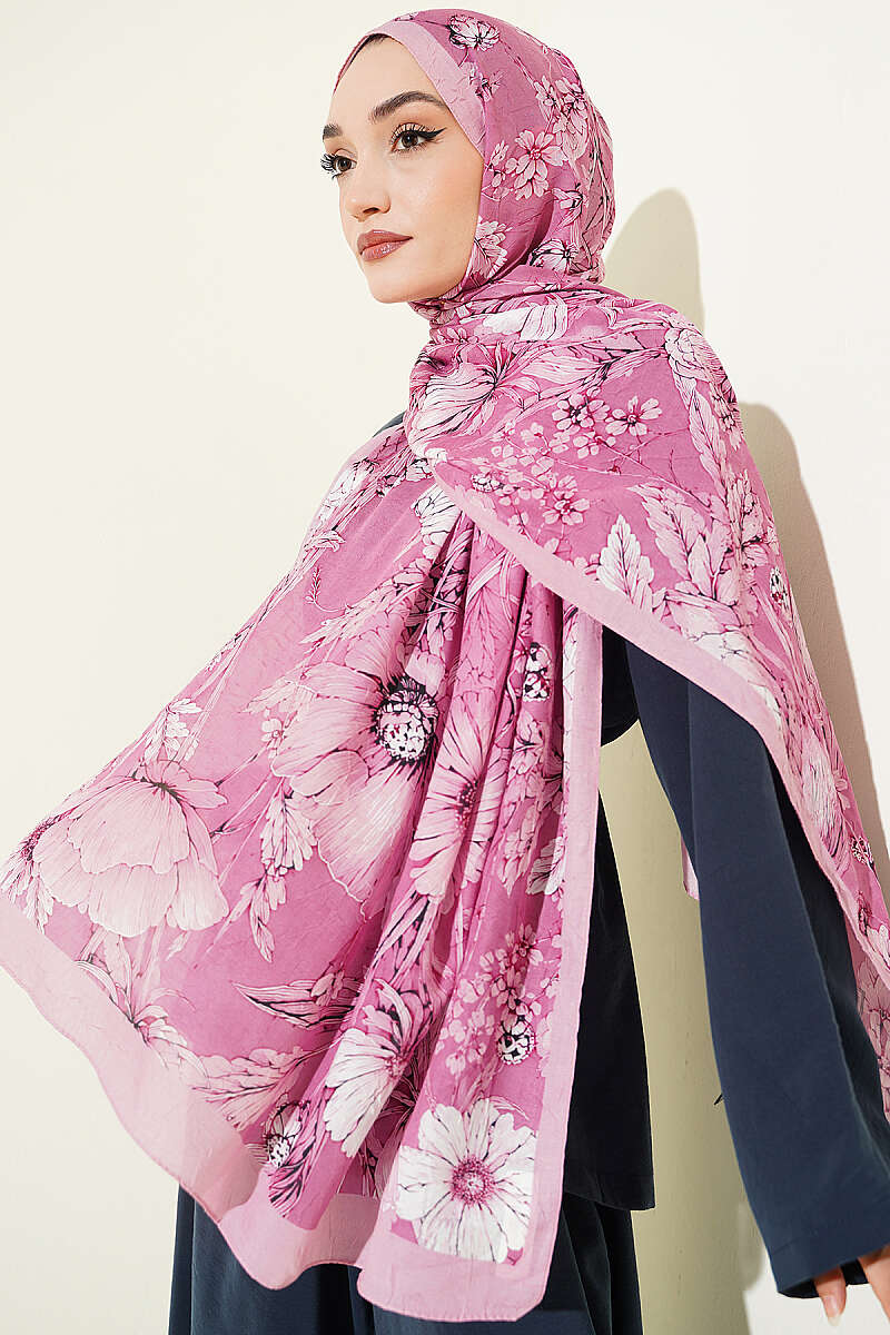 Floral Bamboo Crinkle Shawl, Pink Series - Multicolour 9