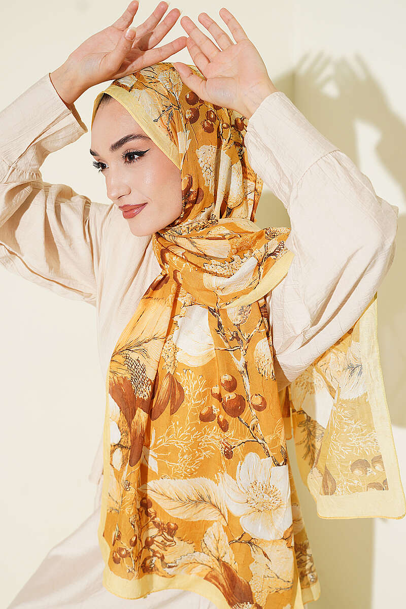 Floral Bamboo Crinkle Shawl, Yellow Series - Multicolour 9