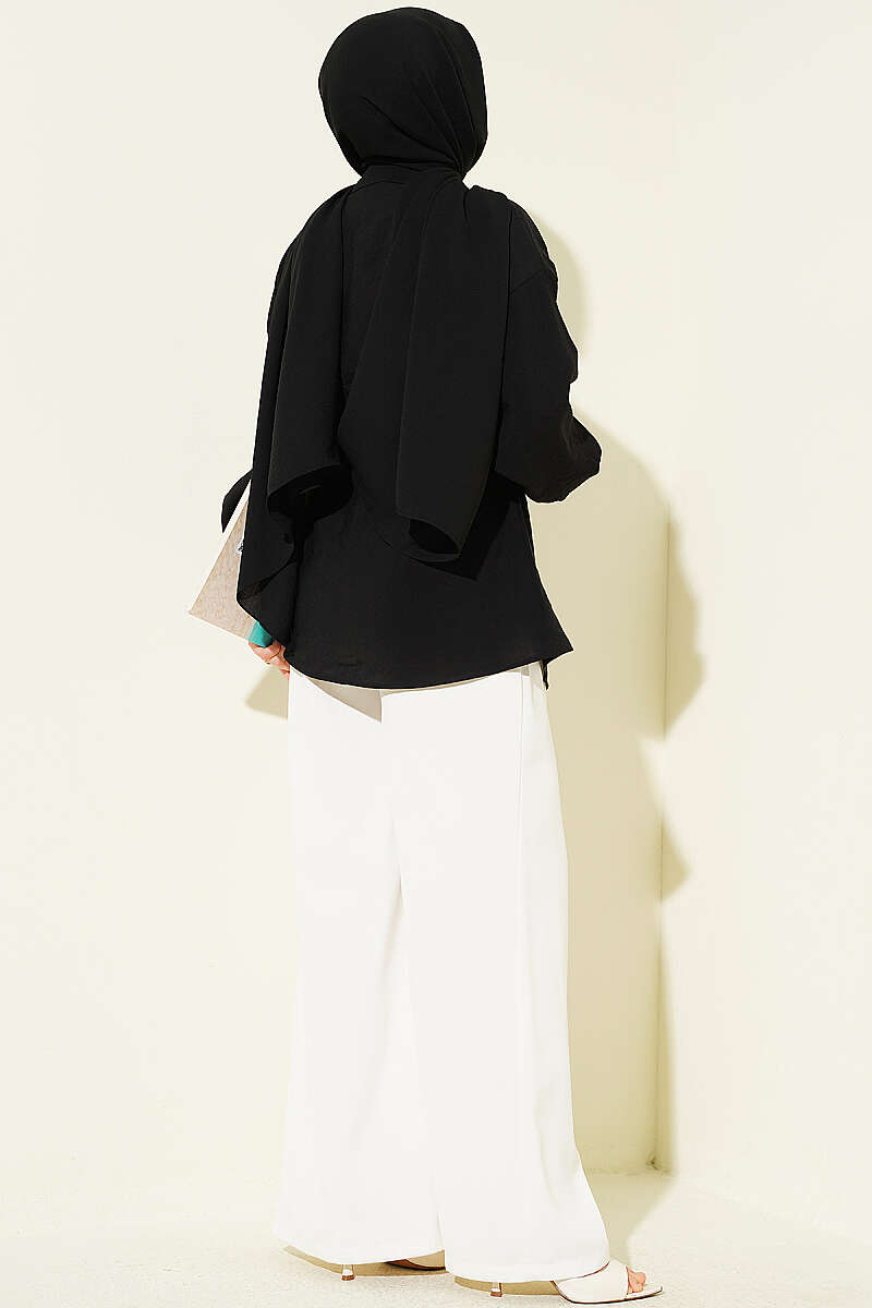 Floral Shirt with Gold Buckle and Cord Belt - Black