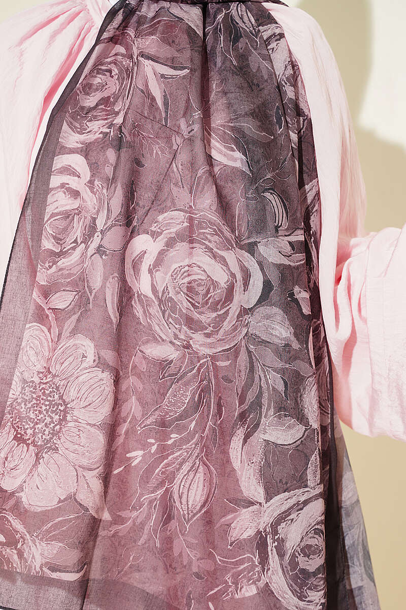 Floral Linen Shawl - Dark Brown