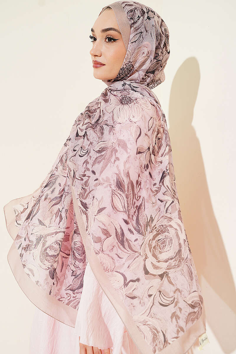 Floral Linen Shawl - Beige