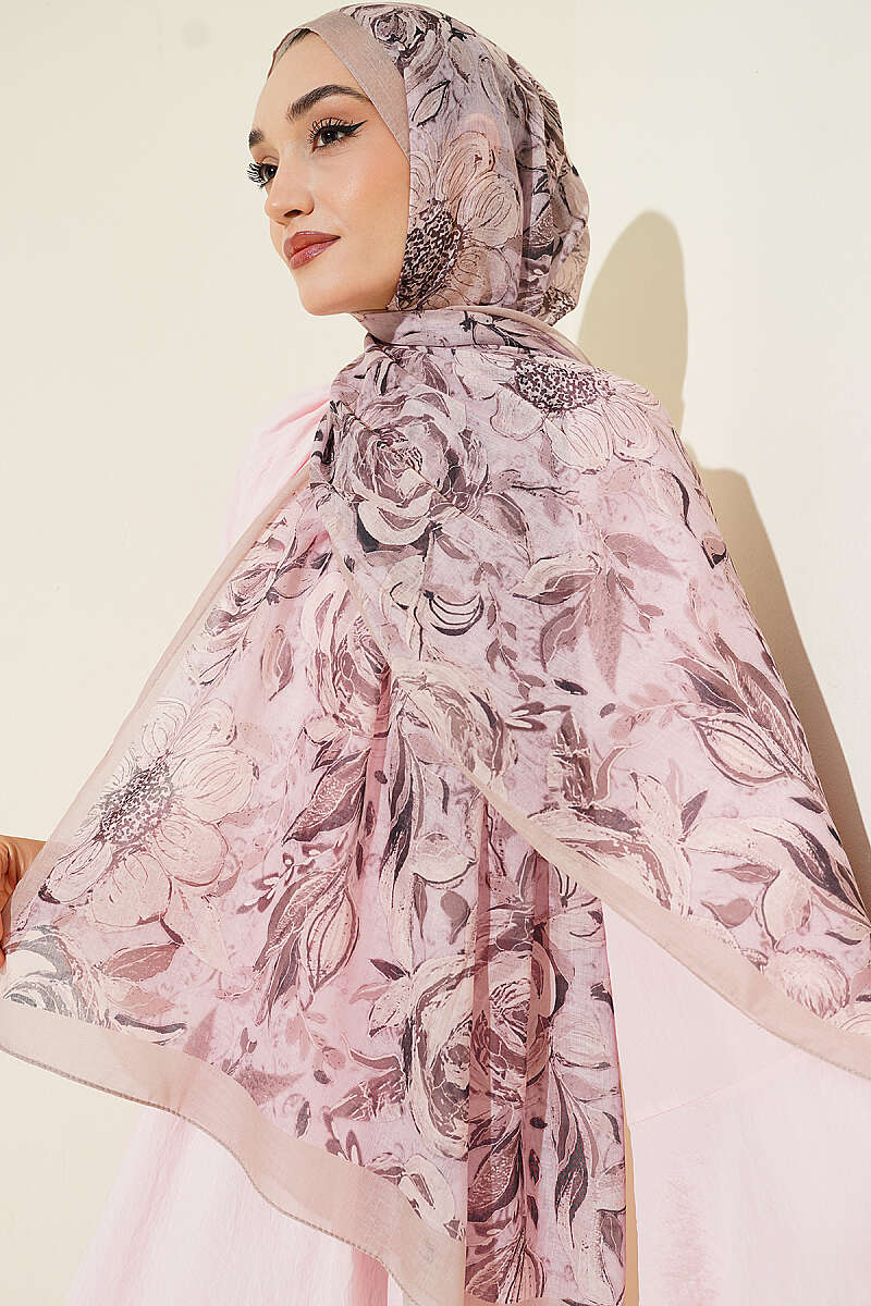 Floral Linen Shawl - Beige