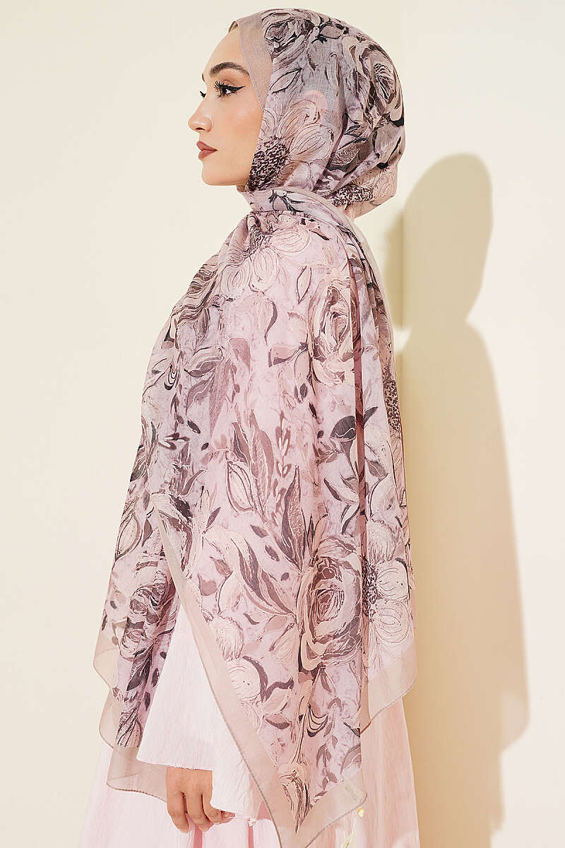 Floral Linen Shawl - Beige