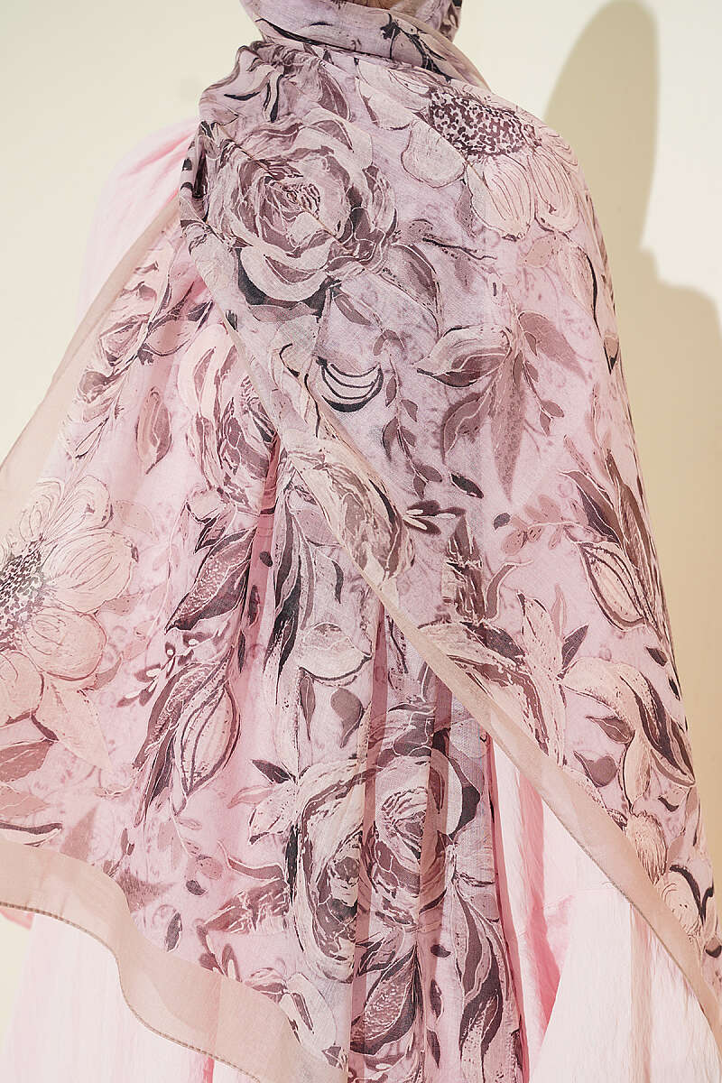 Floral Linen Shawl - Beige
