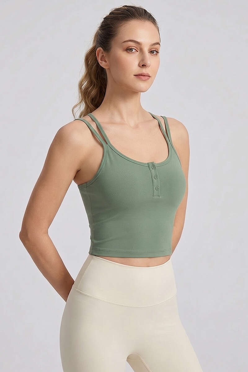 Double-Strap Button Crop Top - Khaki