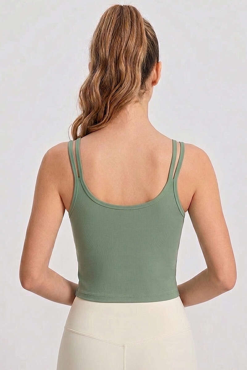 Double-Strap Button Crop Top - Khaki