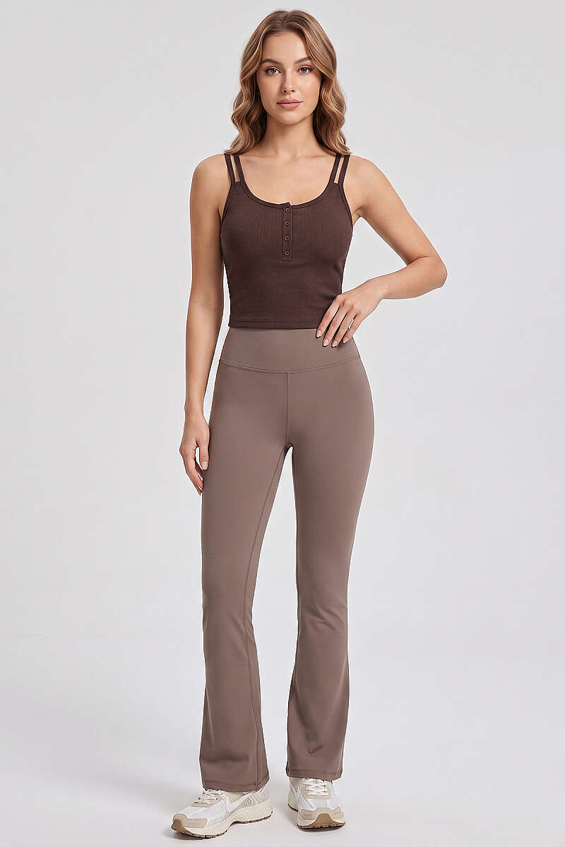 Double-Strap Button Crop Top - Brown