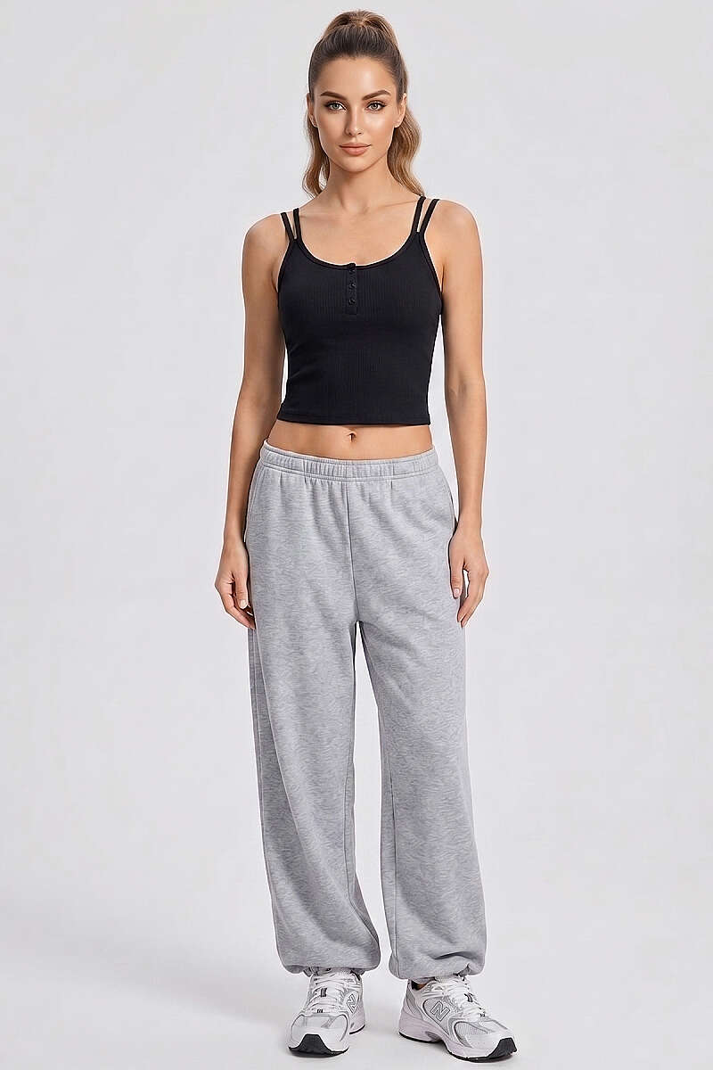 Double-Strap Button Crop Top - Black