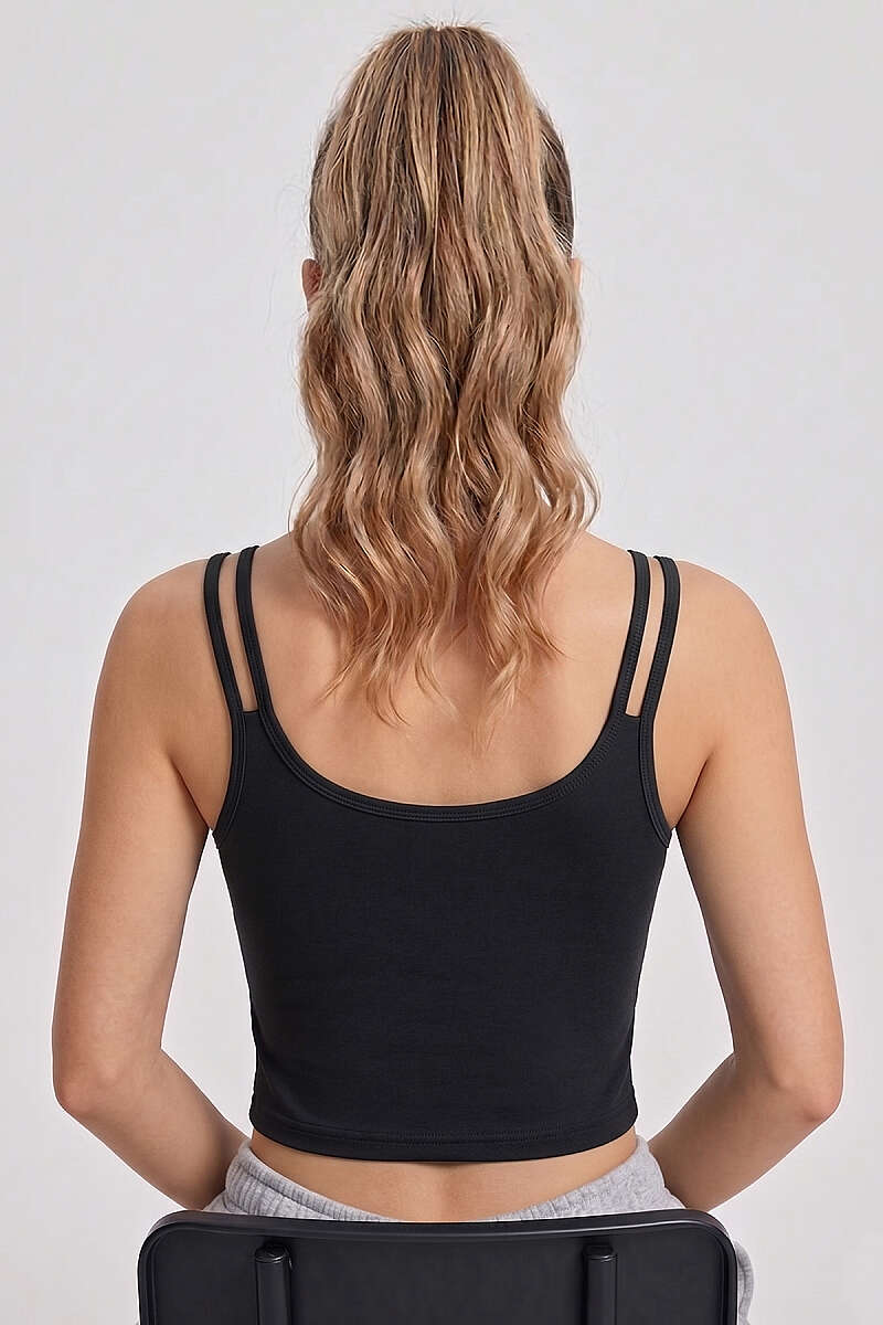 Double-Strap Button Crop Top - Black