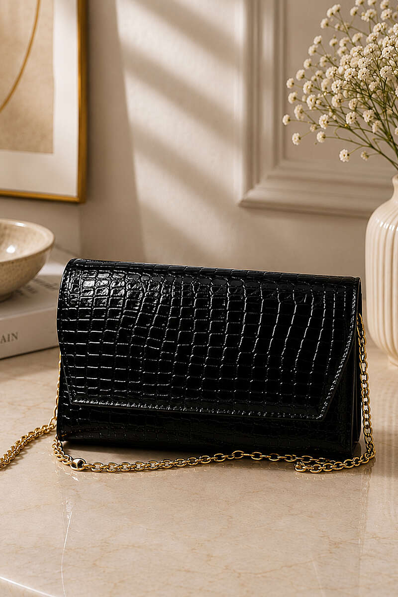 Two-Compartment Magnetic Bag - Black Croc