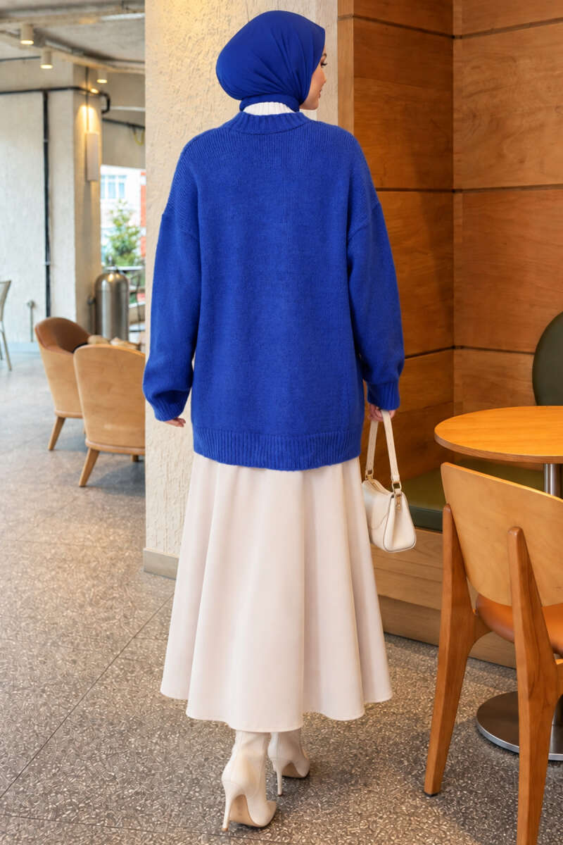 Button Knit Cardigan with Two Pockets - Saxe Blue