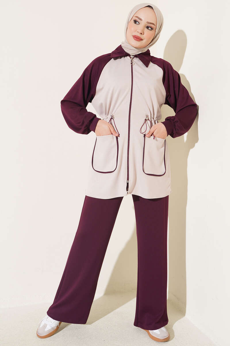 Two-Piece Set with Twin Pockets - Plum