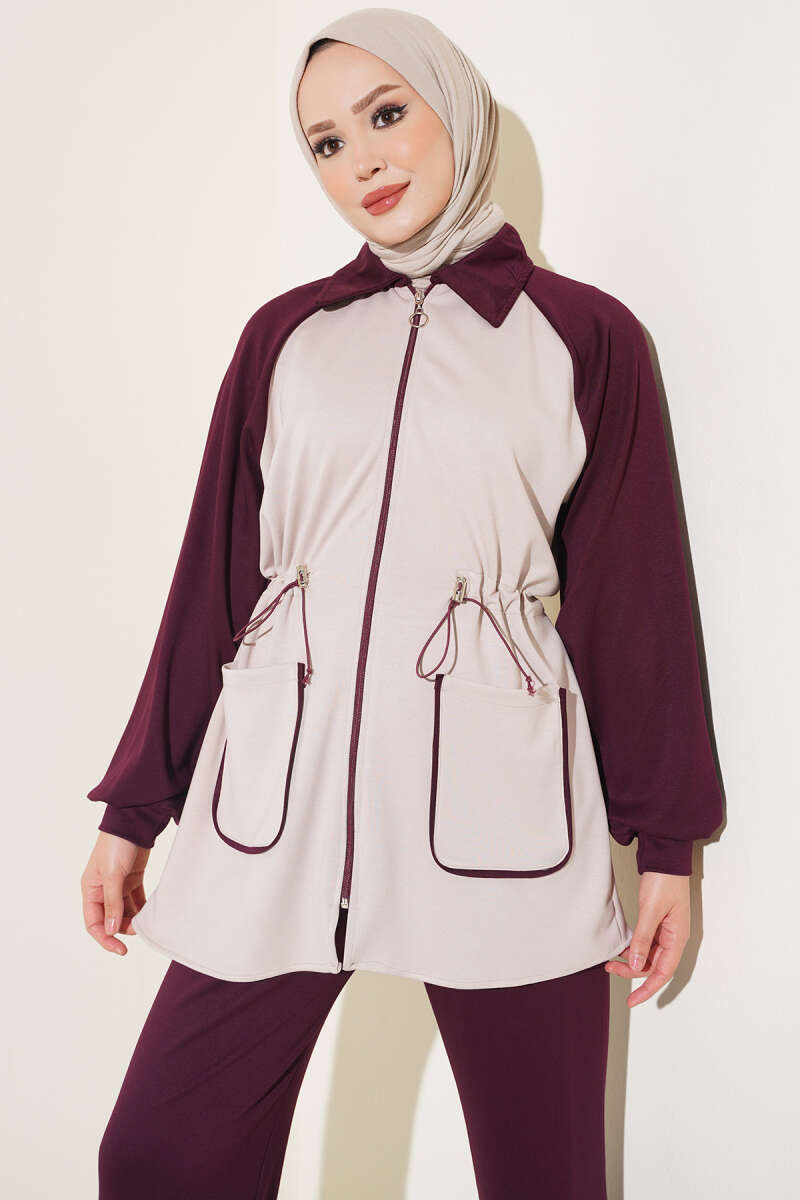 Two-Piece Set with Twin Pockets - Plum
