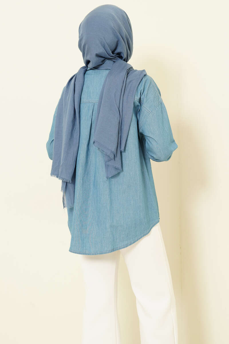 Denim Shirt with Two Pockets and Metal Buttons - Blue