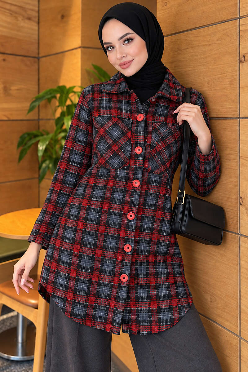 Oversized Lumberjack Shirt with Two Pockets - Burgundy