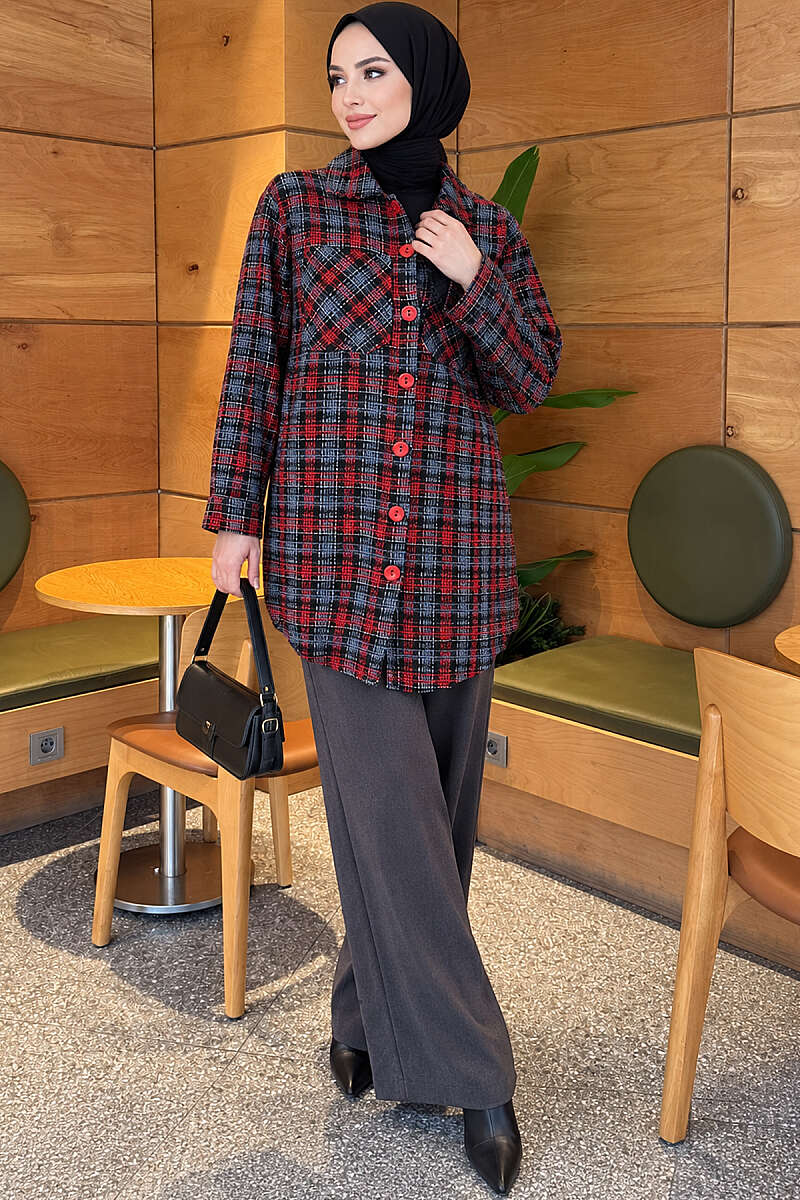 Oversized Lumberjack Shirt with Two Pockets - Burgundy