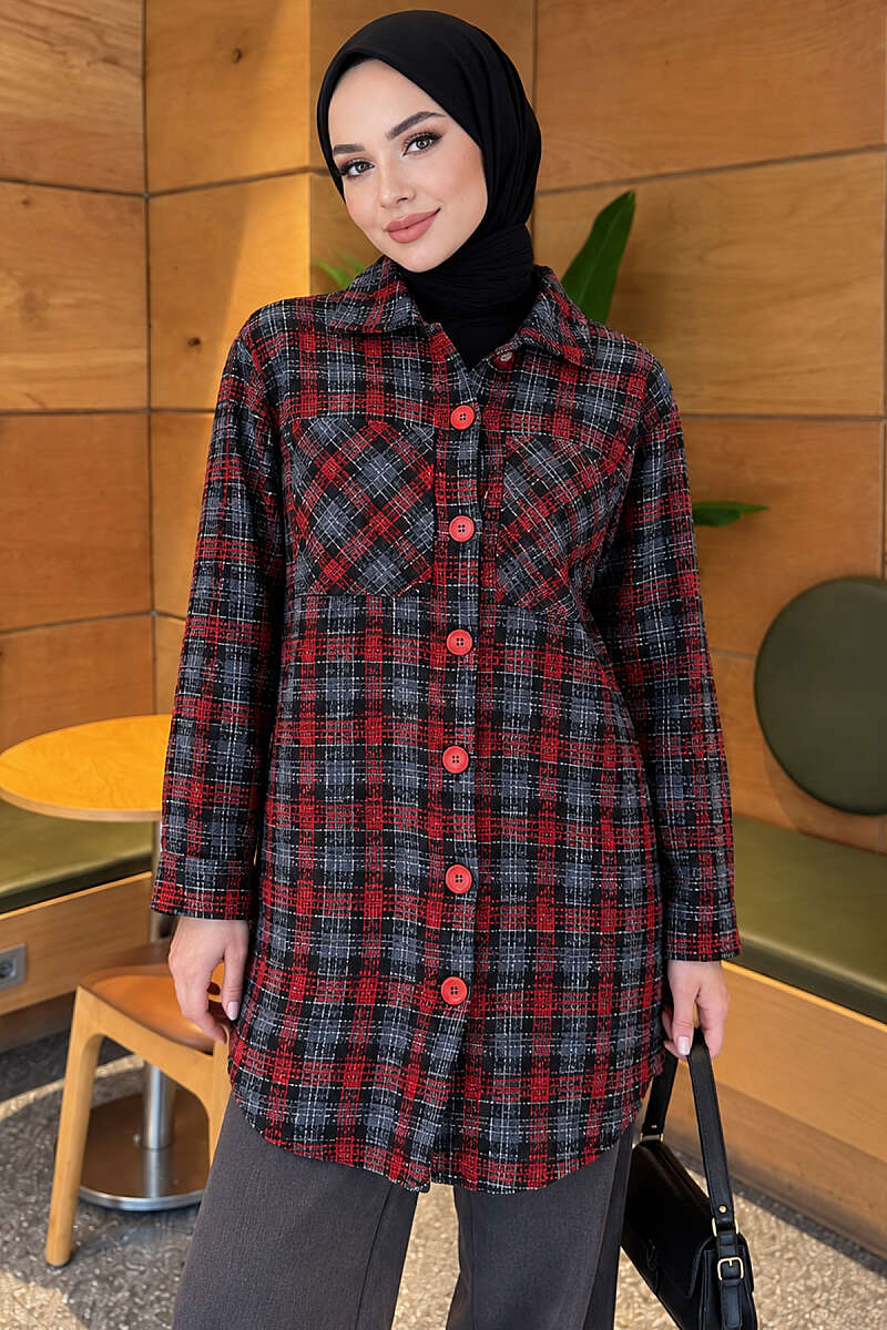 Oversized Lumberjack Shirt with Two Pockets - Burgundy