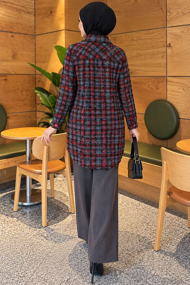 Oversized Lumberjack Shirt with Two Pockets - Burgundy