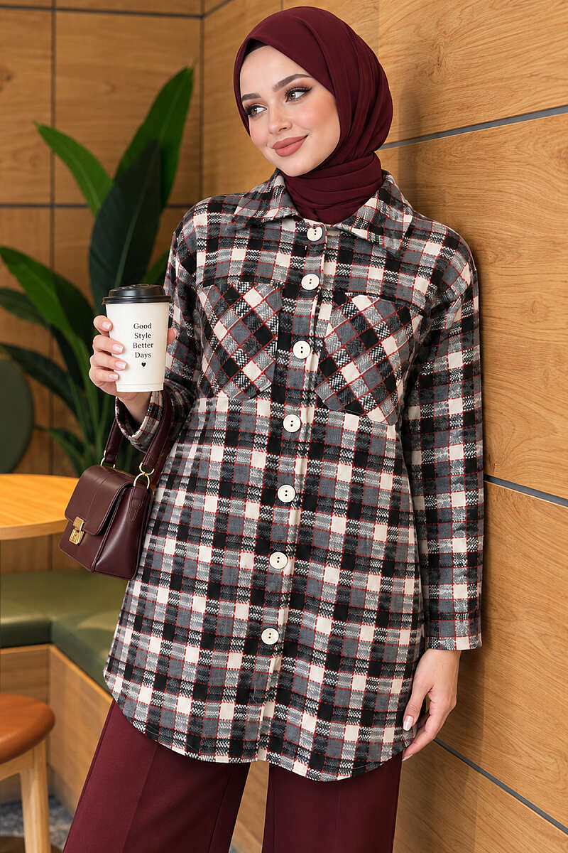 Oversized Lumberjack Shirt with Two Pockets - Smoke Grey