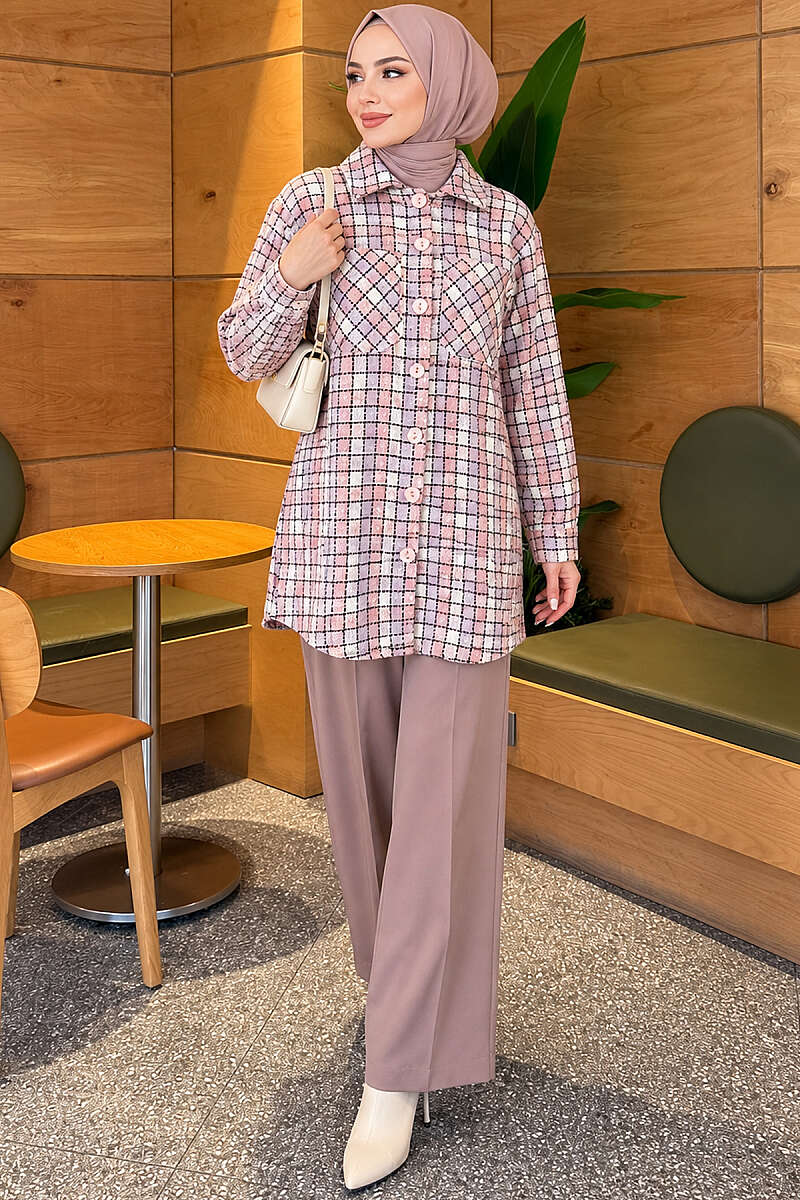 Oversized Lumberjack Shirt with Two Pockets - Lilac