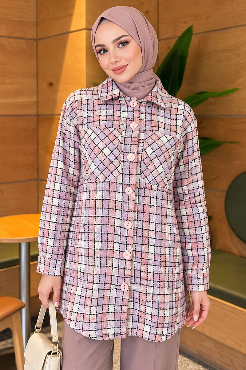 Oversized Lumberjack Shirt with Two Pockets - Lilac