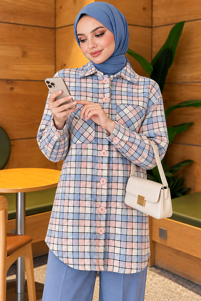 Oversized Lumberjack Shirt with Two Pockets - Blue