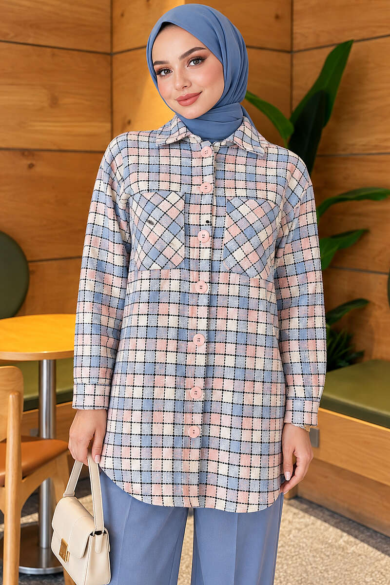 Oversized Lumberjack Shirt with Two Pockets - Blue