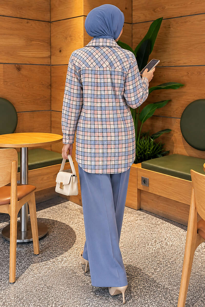 Oversized Lumberjack Shirt with Two Pockets - Blue