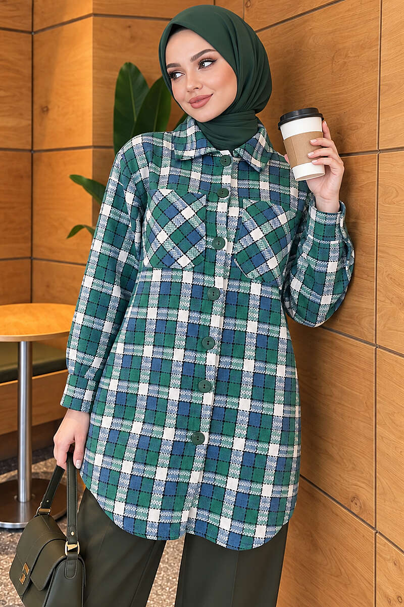 Oversized Lumberjack Shirt with Two Pockets - Green