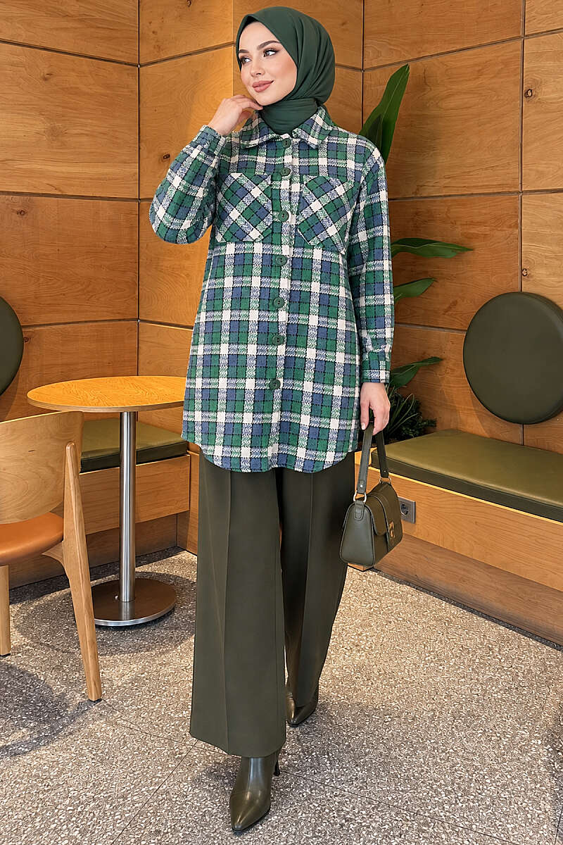 Oversized Lumberjack Shirt with Two Pockets - Green