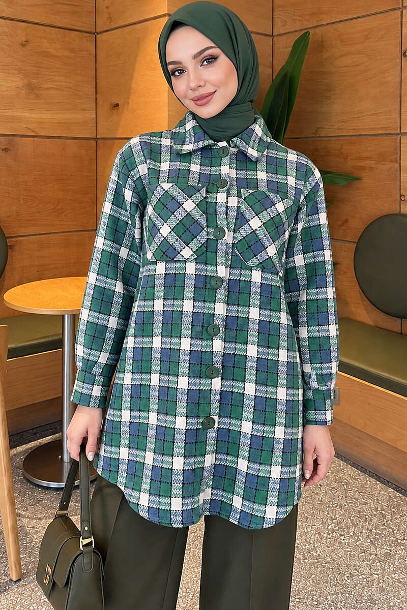 Oversized Lumberjack Shirt with Two Pockets - Green