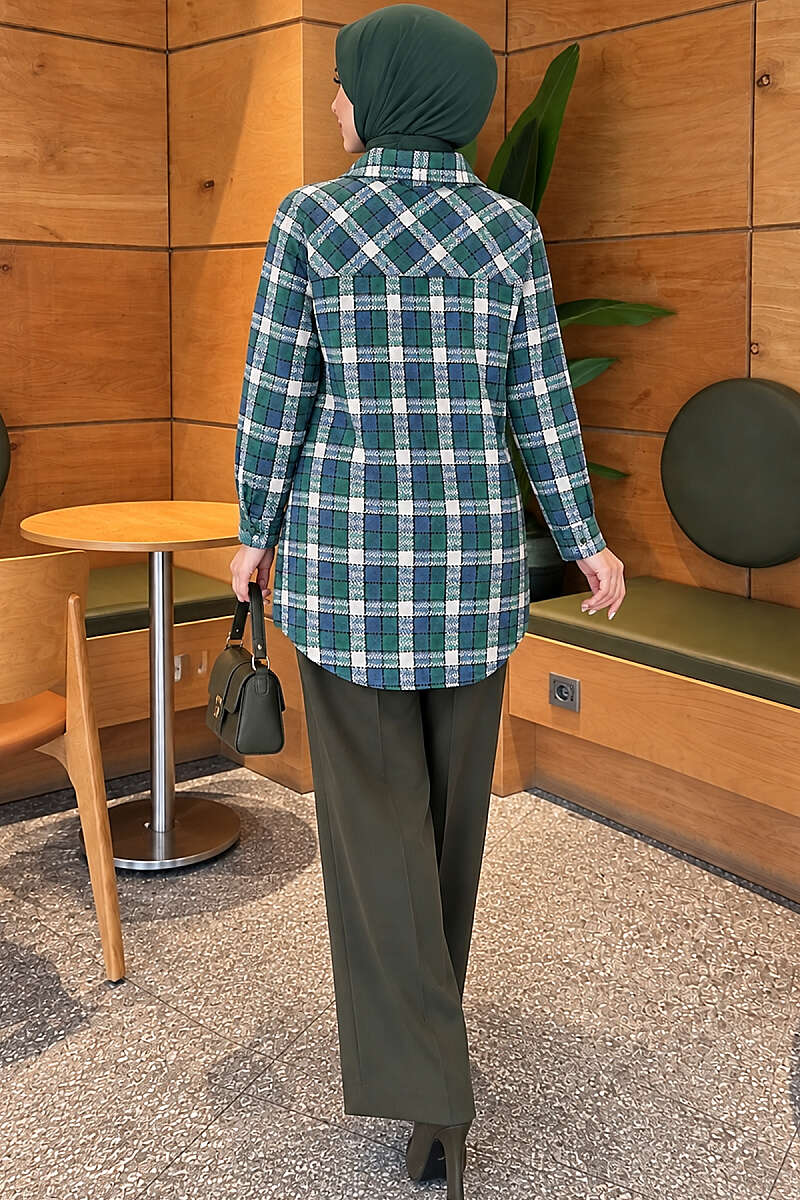 Oversized Lumberjack Shirt with Two Pockets - Green