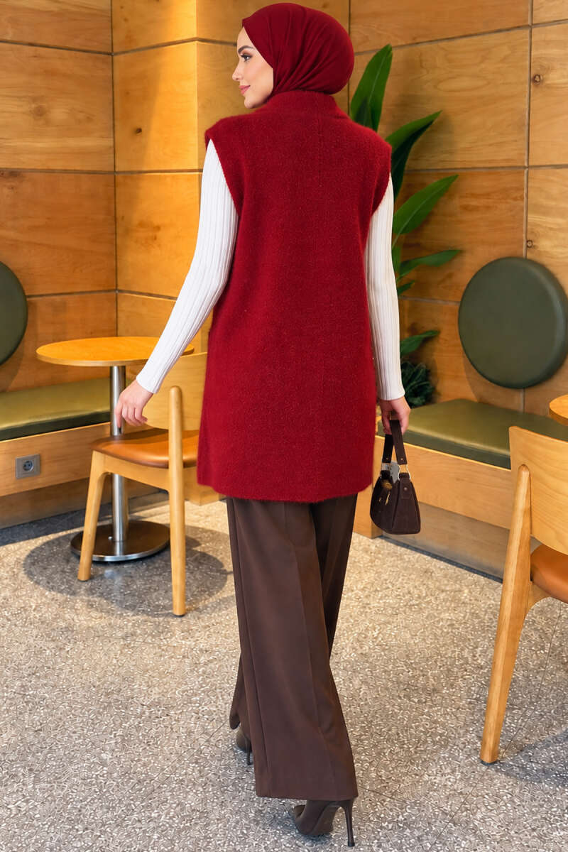Brushed Vest with Two Pockets - Burgundy