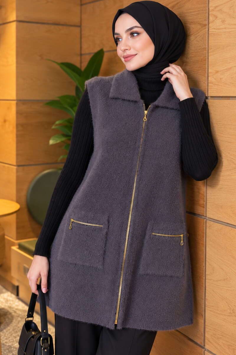 Brushed Vest with Two Pockets - Smoke Grey