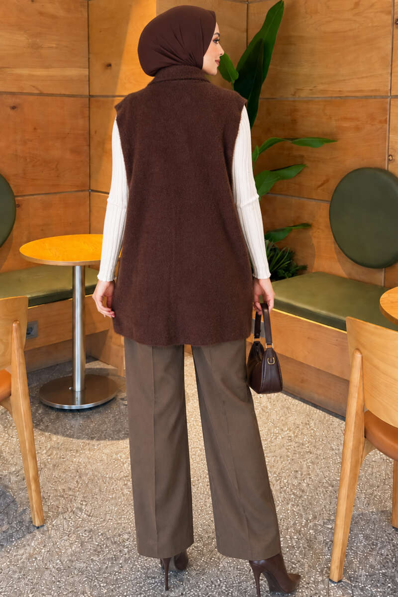 Brushed Vest with Two Pockets - Brown