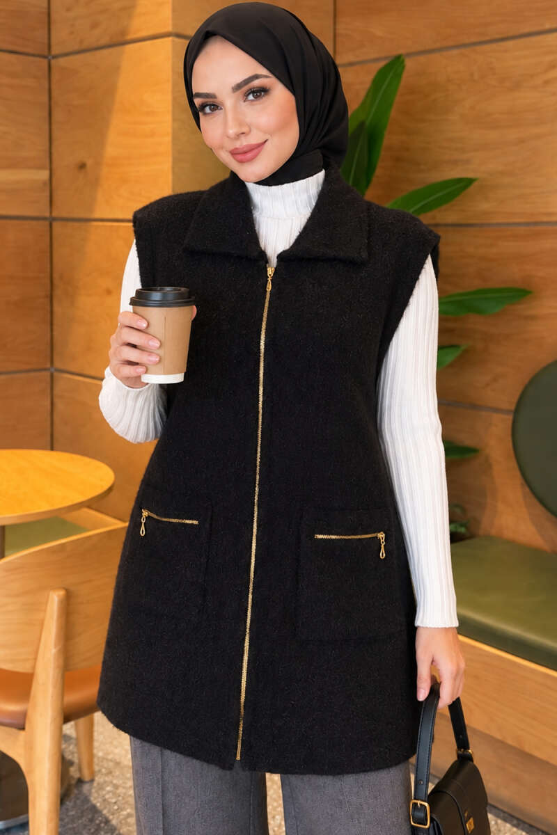 Brushed Vest with Two Pockets - Black