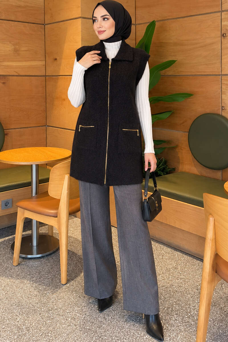 Brushed Vest with Two Pockets - Black
