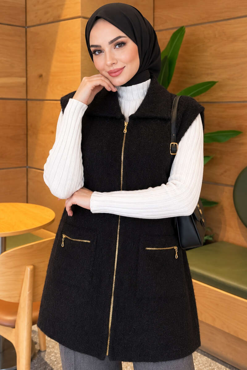 Brushed Vest with Two Pockets - Black