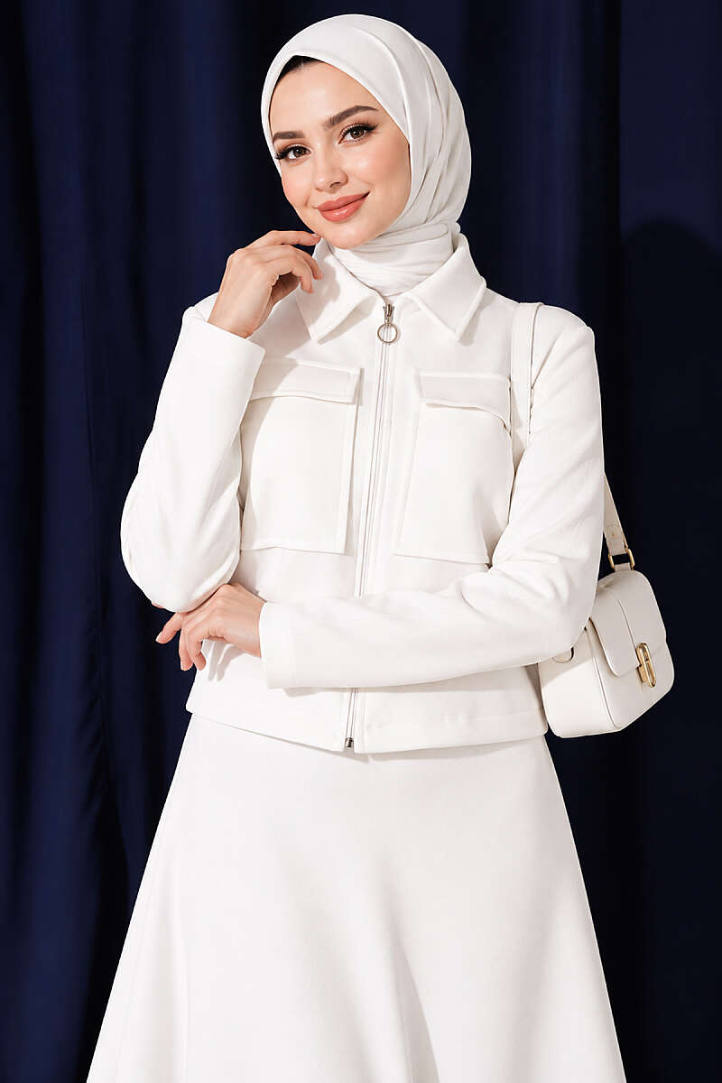 Scuba Skirt Two-Piece Set with Pockets - White