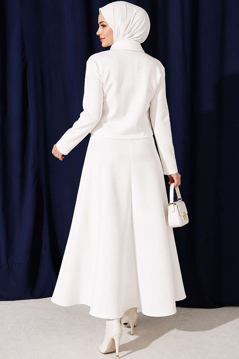 Scuba Skirt Two-Piece Set with Pockets - White
