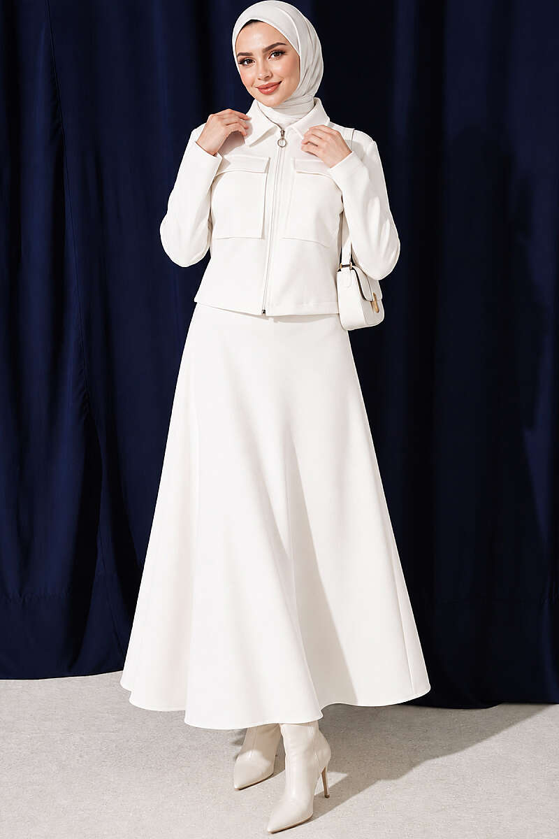 Scuba Skirt Two-Piece Set with Pockets - White