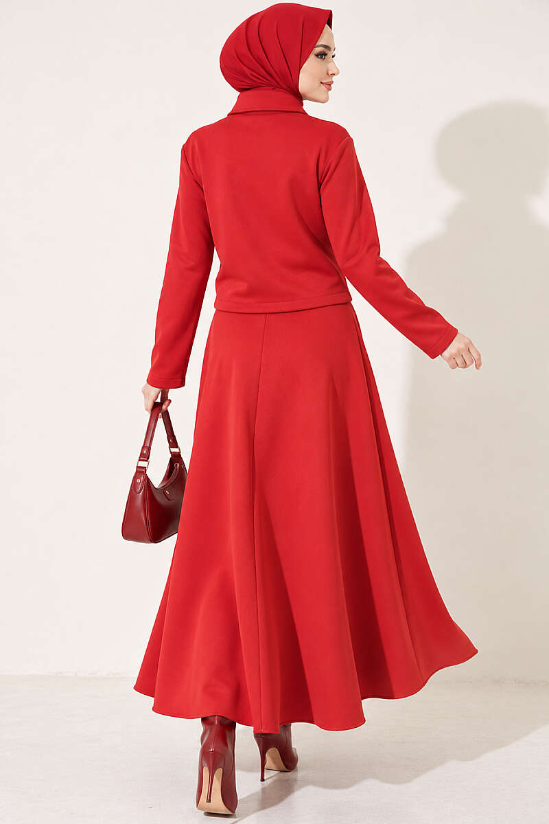Scuba Skirt Two-Piece Set with Pockets - Red