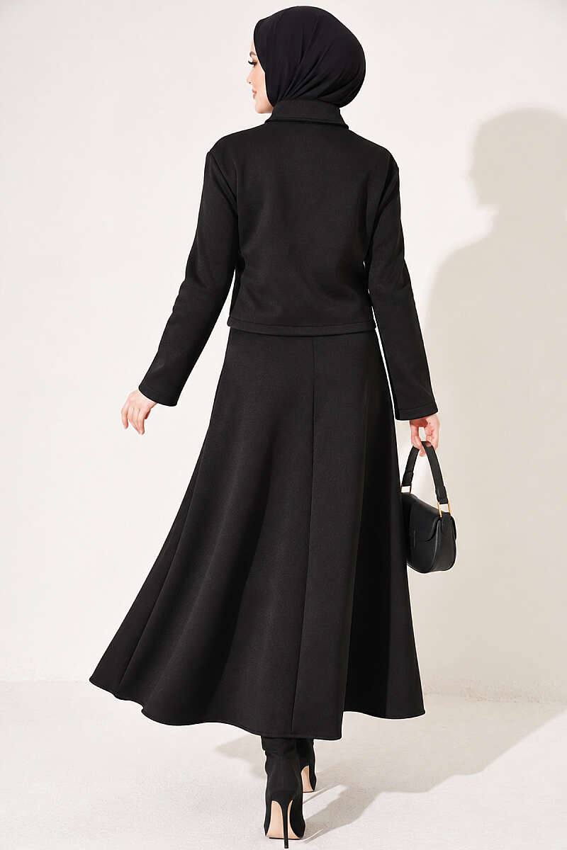 Scuba Skirt Two-Piece Set with Pockets - Black