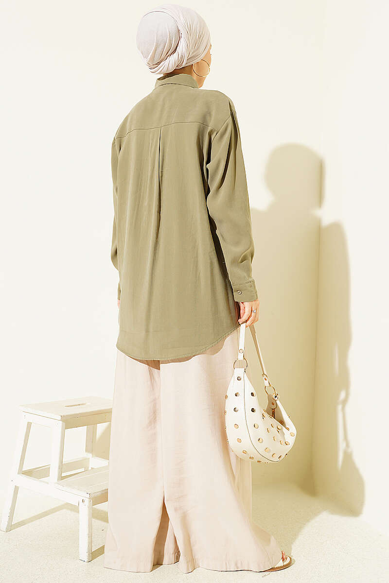 Tencel Shirt with Two Pockets and Stones - Khaki