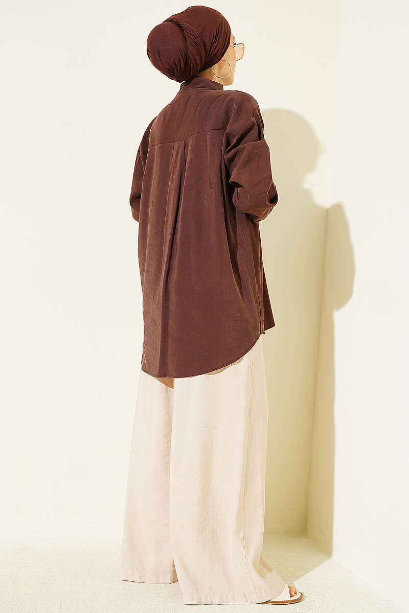 Tencel Shirt with Two Pockets and Stones - Brown